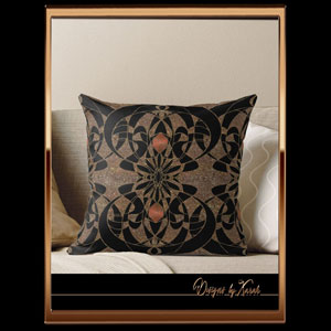 Artdeco style throw pillow in warm earthy brown with black vintage Art Nouveau style - decorative ornamental pillow. Abstract and playful antique pattern Jugendstil design cushion cover - Belle Epoque glamour accessories, retro home decor, classy decorative nostalgic vintagestyle tribal tattoo gifts 